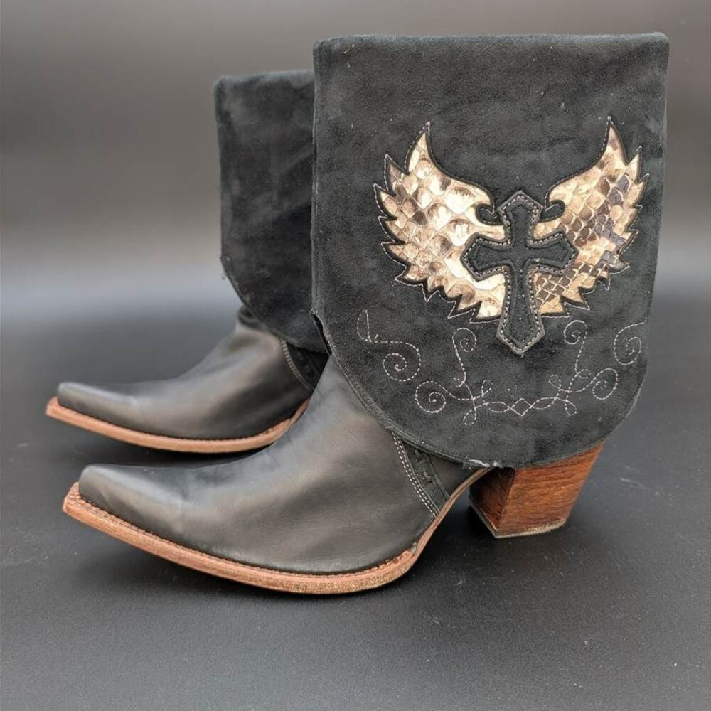 Corral Convertible Boots Womens 11 Black Calfskin Wing & Cross Booties Snip Toe